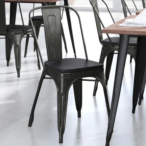 Miniatura 4 de BizChair Silla apilable comercial para interiores y exteriores con asiento de poliestireno, marco de metal dorado envejecido, asiento de poliresina