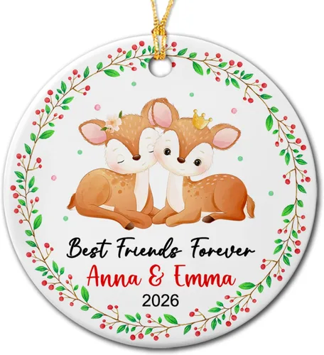 Miniatura 19 de Adornos de cerámica personalizados para los mejores amigos están atados con cuerdas de corazón, adorno personalizado de 2 amigos, adorno de buenos