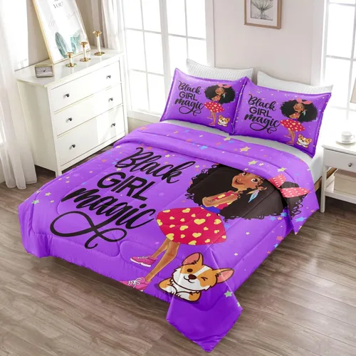 Miniatura 5 de Juegos de Edredón de Niña Negra Afroamericana Individual, Juego de Ropa de Cama Black Girl Magic, Juego de Edredón de Princesa, Juego de Cama