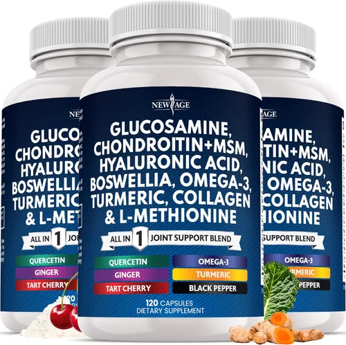 Miniatura 9 de Condroitina de glucosamina, MSM, curcumina de cúrcuma, colágeno, ácido hialurónico, Omega 3 - Suplemento de salud para hombres y mujeres - 240