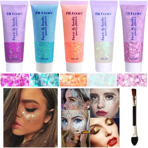 Miniatura 19 de Gel con purpurina para el cuerpo y la cara: Accesorios para conciertos de cantantes, disco, festival, rave, maquillaje con purpurina facial, 150 ml