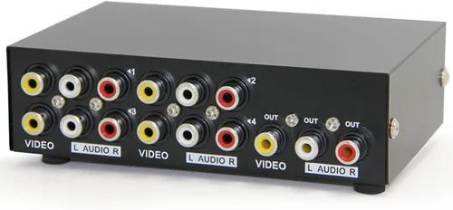 Panlong Interruptor AV de 4 vías, conmutador RCA, 4 entradas y 1 salida, vídeo compuesto, audio estéreo L/R, caja de selección para DVD, STB,