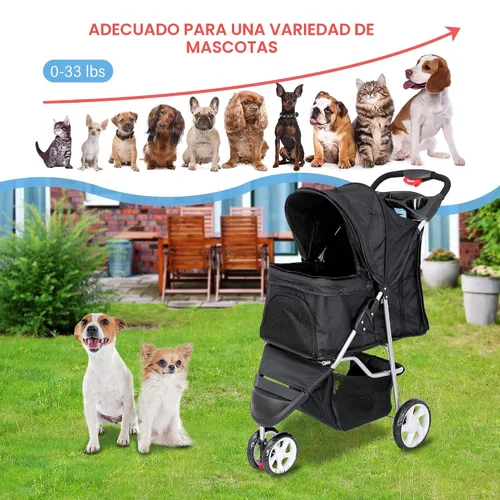 Miniatura 5 de ZENY Cochecito plegable para mascotas, cochecito para gatos/perros con 3 ruedas, carrito de paseo para mascotas, transportador de viaje para perros