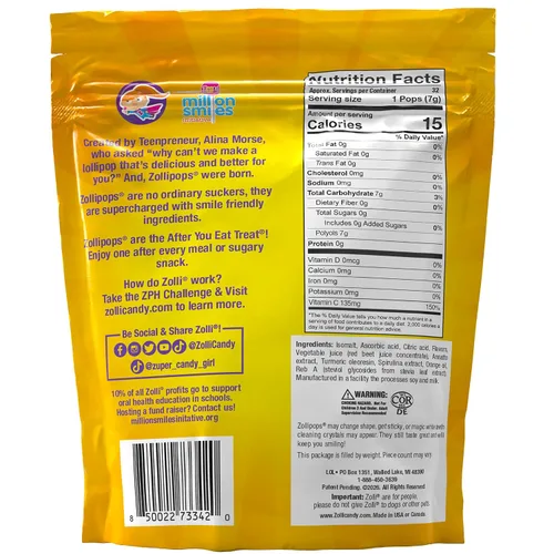 Miniatura 2 de Zollipops Vitamina C Clean Teeth Pops - Caramelos sin azúcar, paletas sin colorantes, aptos para dieta cetogénica y diabética, golosinas aprobadas