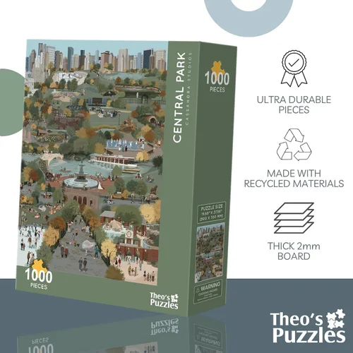 Miniatura 4 de Theo's Puzzles Central Park Autumn NYC - Rompecabezas de 1000 piezas para adultos con impresionante paisaje otoñal - Rompecabezas de calidad premium