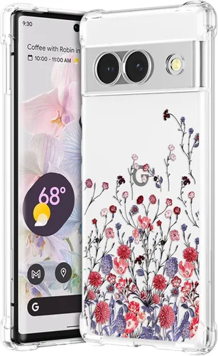 Miniatura 28 de RALEAVO - Funda floral para Google Pixel 7a, funda transparente con hojas y flores, diseño delgado y lindo para niñas y mujeres, cubierta de Verde