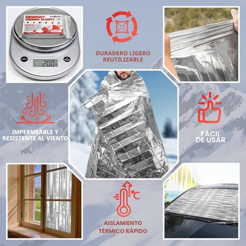 Miniatura 4 de SecuCaptain Mantas de supervivencia térmicas de emergencia: Kit de manta espacial de Mylar extra grande de 84” x 63” para camping al aire libre