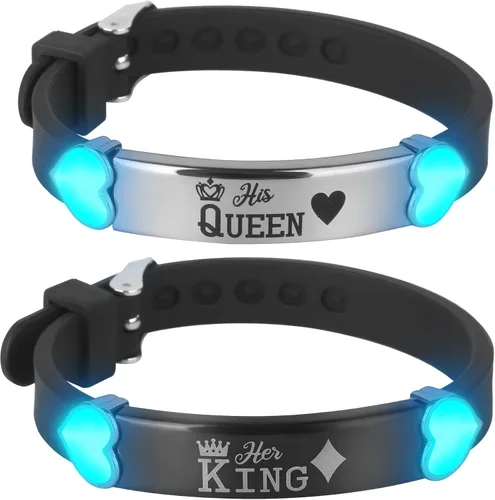 Miniatura 9 de 2 unids/set Herat Matching Pareja Pulseras Grow in the Dark English Letter Acero inoxidable Silicona Pulsera Novio Novia Esposa Regalo del Día