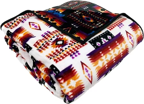 Miniatura 23 de Manta de forro polar Sacred Thread estilo azteca, reversible, manta nativa americana, manta para arreglar estilo occidental, nativa americana