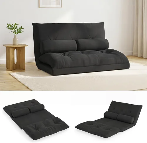 Miniatura 9 de Giantex Sofá de suelo ajustable con 2 almohadas, sofá cama plegable multifuncional de 6 posiciones, asiento de piso de gamuza multifuncional