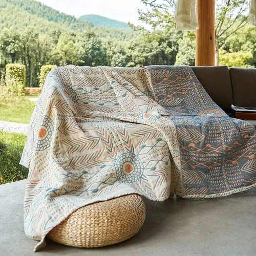 Funda de sofá de algodón lavable, reversible, estilo boho, para sofá seccional en forma de L, con diseño geométrico de jacquard, protector multiusos