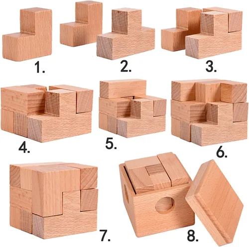 Miniatura 2 de Rompecabezas de madera en 3D para el cerebro, rompecabezas de madera, cubo de regalo, rompecabezas geométrico, intelectual, rompecabezas de lógica