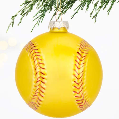 Adorno soplado de vidrio de sóftbol de Navidad de 3.15 pulgadas, mini bola deportiva pintada a mano 2025 para niños y niñas, árbol de Navidad,
