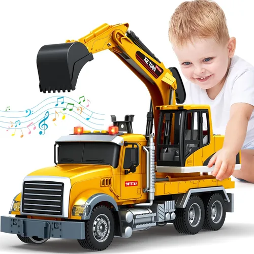 Bstoyder Juguetes para niños de 3, 4, 5, 6, 7, 8 años, gran camión excavadora con luces, sonidos, camión juguete de fricción para niños pequeños,