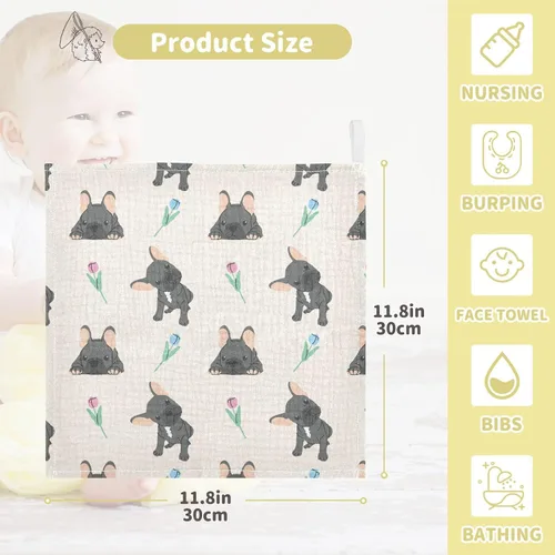 Miniatura 5 de Toallas de algodón para bebé, toallas de baño unisex para recién nacidos, toallitas naturales para piel delicada, 11.8 x 11.8 pulgadas, paquete de 5