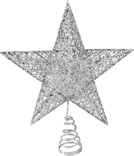 Miniatura 10 de Estrella para la punta del árbol de Navidad, estrella metálica para la punta del árbol de Navidad, decoración navideña con purpurina, estrella