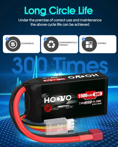 Miniatura 7 de HOOVO Paquete de batería Lipo RC 2S 7.4V 1500mAh 60C con conector T para RC Barco, Camión, Helicóptero RC, Avión, Quadcopter, UAV, Dron, FPV Racing