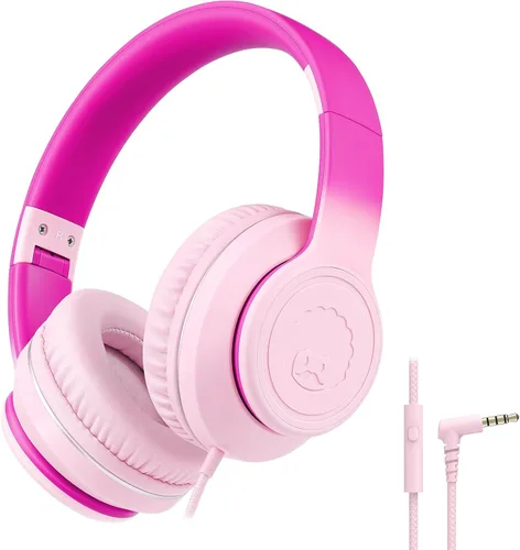 Miniatura 13 de rockpapa L22 - Auriculares con cable para niños, niñas, mujeres con micrófono, auriculares plegables con cable de 3.5mm para escuela, Chromebooks