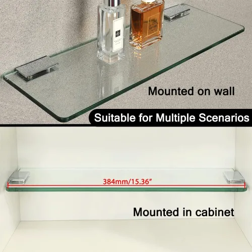 Miniatura 7 de SAYAYO Estantes de vidrio flotante para baño, estante de vidrio templado para pared de 15 x 5 pulgadas, 1 unidad, transparente Transparente-1 unidad