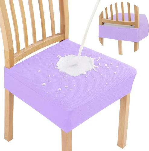 Miniatura 25 de Smiry Juego de 4 fundas de asiento impermeables para sillas de comedor, tela jacquard elástica, extraíble y lavable, fundas protectoras de asiento