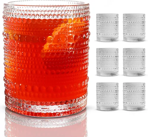 Vasos de Beber Hobnail, Juego de Cristalería Vintage de 6 Piezas, Vasos de Beber Vintage 340 ml, Vasos de Burbujas para Beber, Vasos Hobnail, Vasos