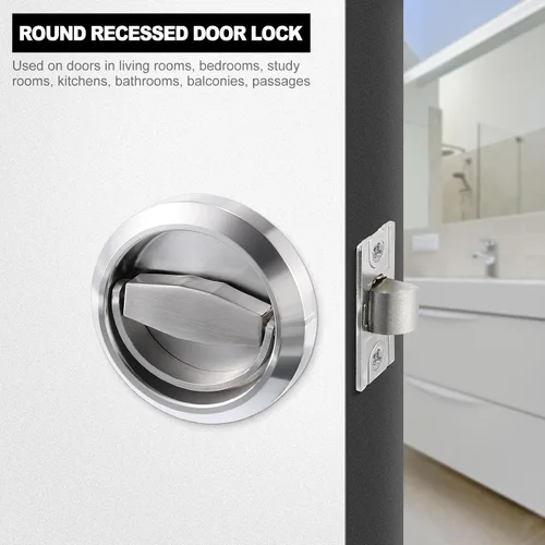 Miniatura 7 de PATIKIL Cerradura redonda de puerta empotrada, manija de puerta empotrada oculta de acero inoxidable 304, tiradores de muebles para puerta de Negro