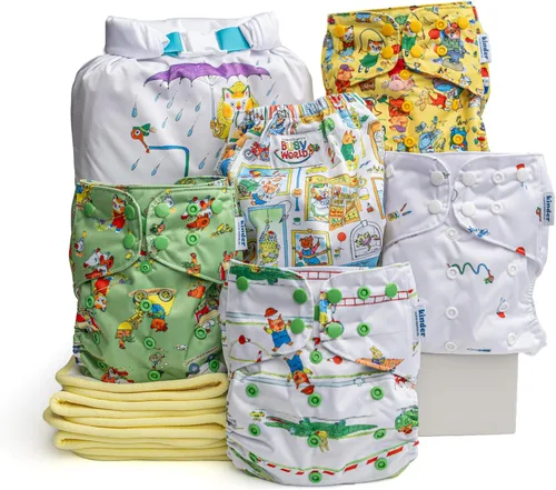 Miniatura 25 de Kinder Juego de 5 pañales de tela reutilizables para bebé, estilo bolsillo, camiseta atlética que absorbe la humedad, recién nacido a orinal 7-60