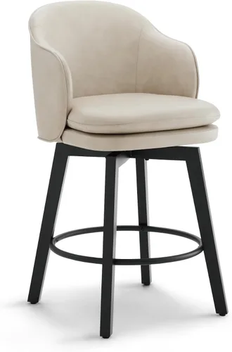Miniatura 33 de Taburetes de Bar de Altura de Mostrador de 26 pulgadas Tapizados Giratorios con Respaldo y Patas de Madera para Isla de Cocina, Juego de 2, Tela