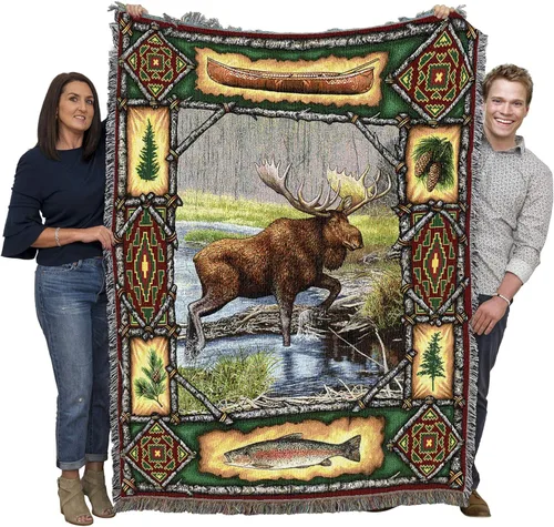 Miniatura 18 de Pure Country Weavers - Manta tejida con flecos, decorativa / tapete, de Antler Lodge, con diseño de osos, vida silvestre, cabaña del lago, regalo