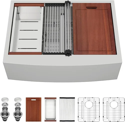 Miniatura 10 de Sarlai Fregadero de cocina de 30 unidades color negro, 30 x 22 pulgadas, fregadero de cocina de 30 x 22 pulgadas, fregadero de cocina de acero Acero