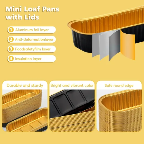 Miniatura 2 de Ruckae Paquete de 100 Mini Moldes para Pan Mini Moldes para Hornear Pan con Tapas y Cucharas, Moldes de Papel de Aluminio Desechables, Moldes