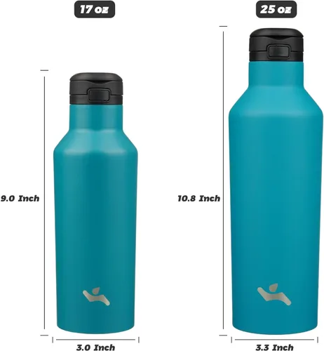 Miniatura 5 de Konokyo - Botella de agua aislada con popote, termo de agua de acero inoxidable de doble pared de 17 onzas con 2 tapas, azul lago