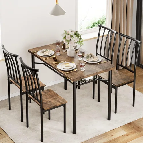 Miniatura 2 de GAOMON Juego de mesa de comedor para 4, mesa de cocina y sillas para 4 con estante para vino, juego de mesa de comedor con 4 sillas, juego de mesa