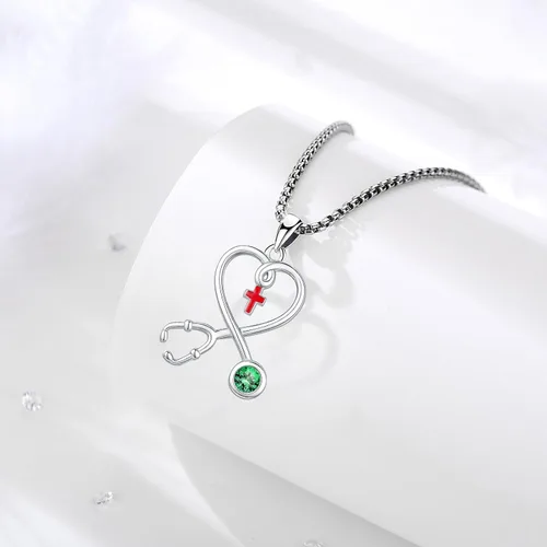 Miniatura 209 de Collar de alas de ángel de plata de ley 925, ángel de la guarda, enfermera RN caduceo, dije de ángel de cristal, joyería de regalo para mujer