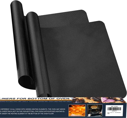 Miniatura 10 de Meegoo Revestimientos de horno para la parte inferior del horno, paquete de 4 forros grandes antiadherentes para horno, tapete de horno para la Negro