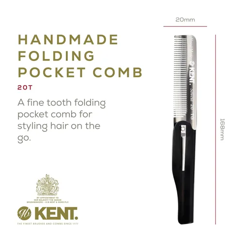 Miniatura 2 de Kent 20T - Peine de bolsillo plegable hecho a mano para hombres, peine alisador de pelo de dientes finos para el cuidado diario del cabello, barba