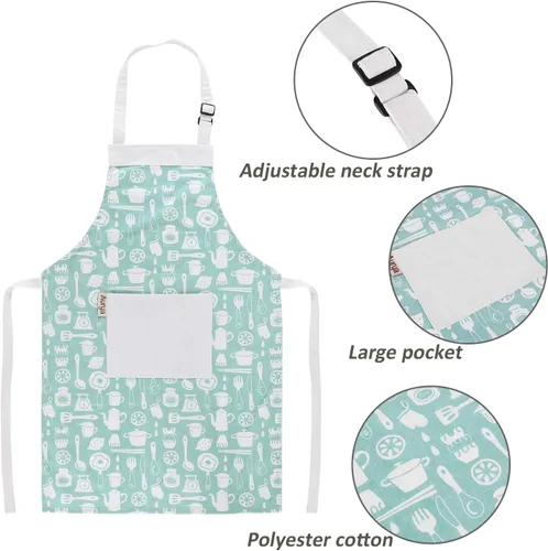 Miniatura 2 de Juego de delantal y gorro de chef para niños - Delantal infantil ajustable para niños y niñas para cocinar, hornear, vajilla