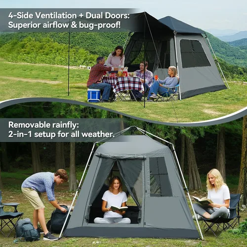 Miniatura 2 de Tienda de campaña desplegable instantánea con parasol extraíble, tienda de campaña con protección UV y ventilación, impermeable, resistente al