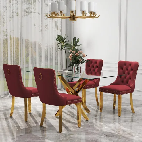 Miniatura 8 de Juego de comedor de 3 piezas con superficie de vidrio transparente, juego de comedor cuadrado minimalista moderno de 36'', juego de mesa de cocina