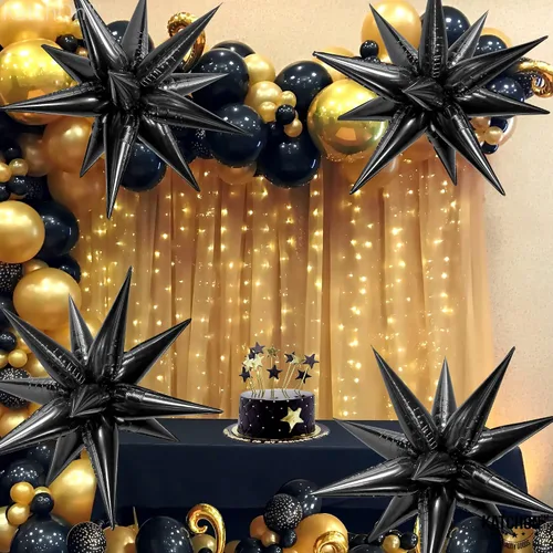 Miniatura 6 de Globos de papel de aluminio con forma de cono de estrella en explosión, negro, 20 pulgadas, para decoraciones de cumpleaños y graduaciones 2022, 50