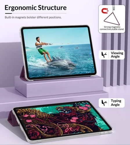 Miniatura 6 de MoKo Funda para iPad Air de 11 pulgadas 7ª/6ª generación M3/M2 2025/2024, iPad Air 5ª/4ª generación de 10.9 pulgadas 2022/2020, cubierta trasera