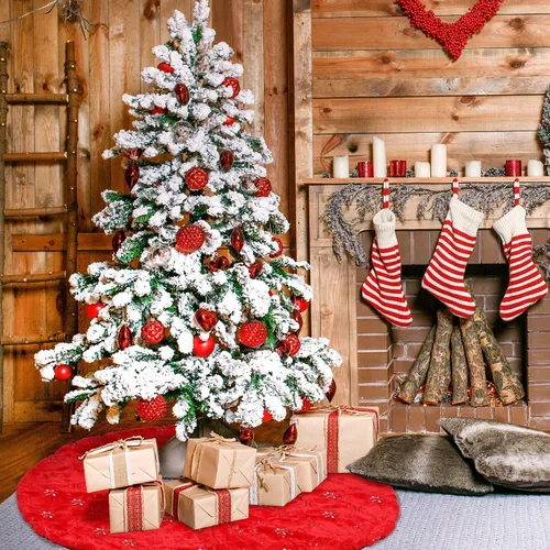 Miniatura 5 de Falda de Árbol de Navidad - Falda de árbol de 48 pulgadas grande roja con falda de árbol de piel sintética suave de alta gama para decoraciones
