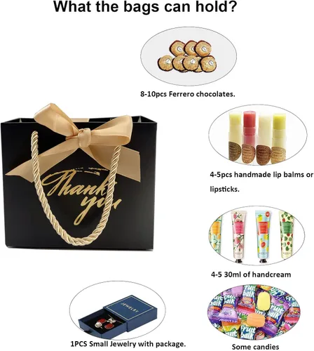 Miniatura 4 de TKSBAG Paquete de 50 pequeñas bolsas de regalo de agradecimiento con asas de 5.5 x 2.3 x 4.7 pulgadas, mini bolsas de regalo negras a granel
