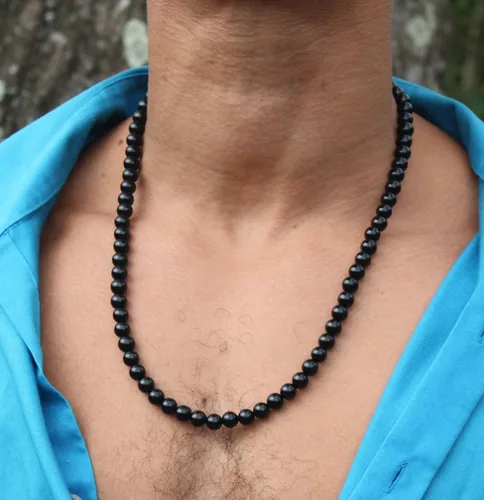 Miniatura 11 de Handmade Black Onyx Crystal Mens Necklace - Grounding Genuine Gemstone Beaded Mala Willpower, Protection, Prosperity Black Choker - Jewelry Gift