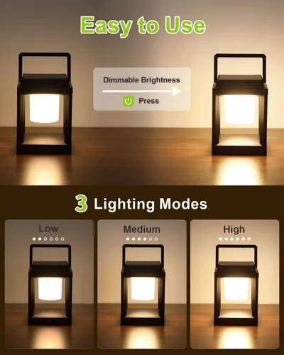 Miniatura 2 de DAKAFUL Lámpara de mesa para exteriores, lámparas LED para mesita de noche, faroles solares colgantes al aire libre para patio, impermeable, lámpara