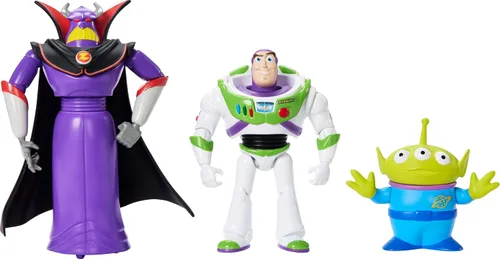 Mattel Disney Pixar Storytellers Story Intergalactic - Paquete de 3 figuras de acción, 4 pulgadas a escala Buzz Lightyear, Zurg & Alien Posable Toys