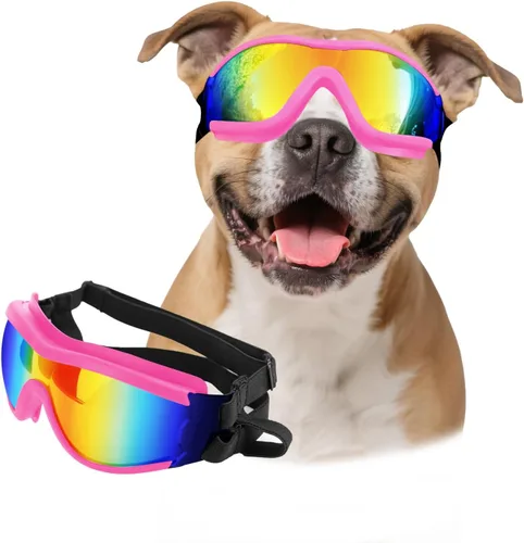 Miniatura 11 de Gafas de sol para perros de razas grandes, juego de 2 piezas de protección UV negra y transparente, resistente al viento para perros medianos a