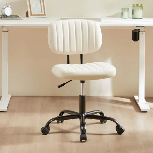 Miniatura 3 de HealSmart Silla de escritorio de oficina pequeña con ruedas, silla de escritorio sin brazos con soporte lumbar, piel sintética, respaldo bajo