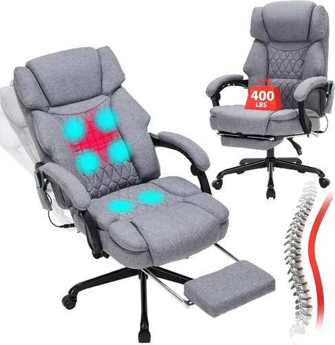 Silla de Oficina de Masaje con Calor, Silla de Oficina Reclinable con Reposapiés, Sillas de Escritorio para el Hogar con Vibración de 6 Puntos para