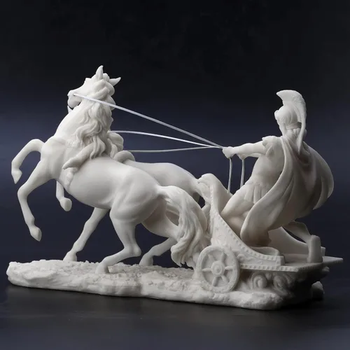 Miniatura 5 de Veronese Design Centurión romano de 10 1/4 pulgadas en dos caballos carro estatua de resina mármol acabado blanco